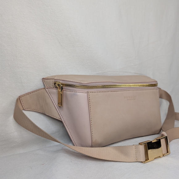 BUSCEMI Luxury Taupe Leather Belt Bag Fanny Pack Gold Buckle Made in Italy - Picture 9 of 15